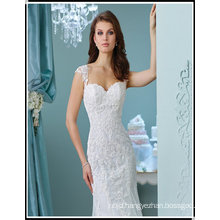Alibaba New Spaghetti Trap Floor-Length Mermaid Stock High Quality Fully Beaded Lace Wedding Dress